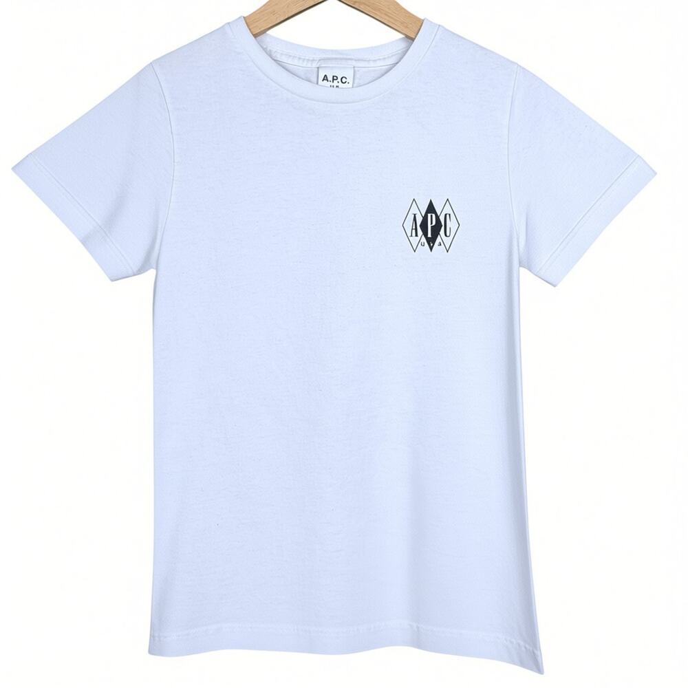 A.P.C. Abram White Logo T-Shirt 100% Cotton Womens XS Luxury Streetwear EUC APC